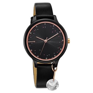 Sonata Blush Quartz Analog Black dial Leather Strap Watch for Women