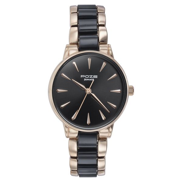 Sonata Poze Quartz Analog Black Dial Black | Rose Gold Color Metal With Crystal Strap Watch For Women - image number 1