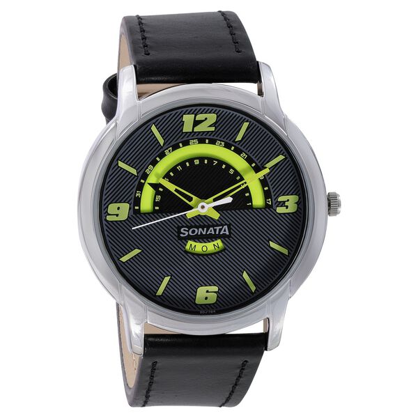 Sonata Quartz Analog Black Dial Leather Strap Watch for Men - image number 0