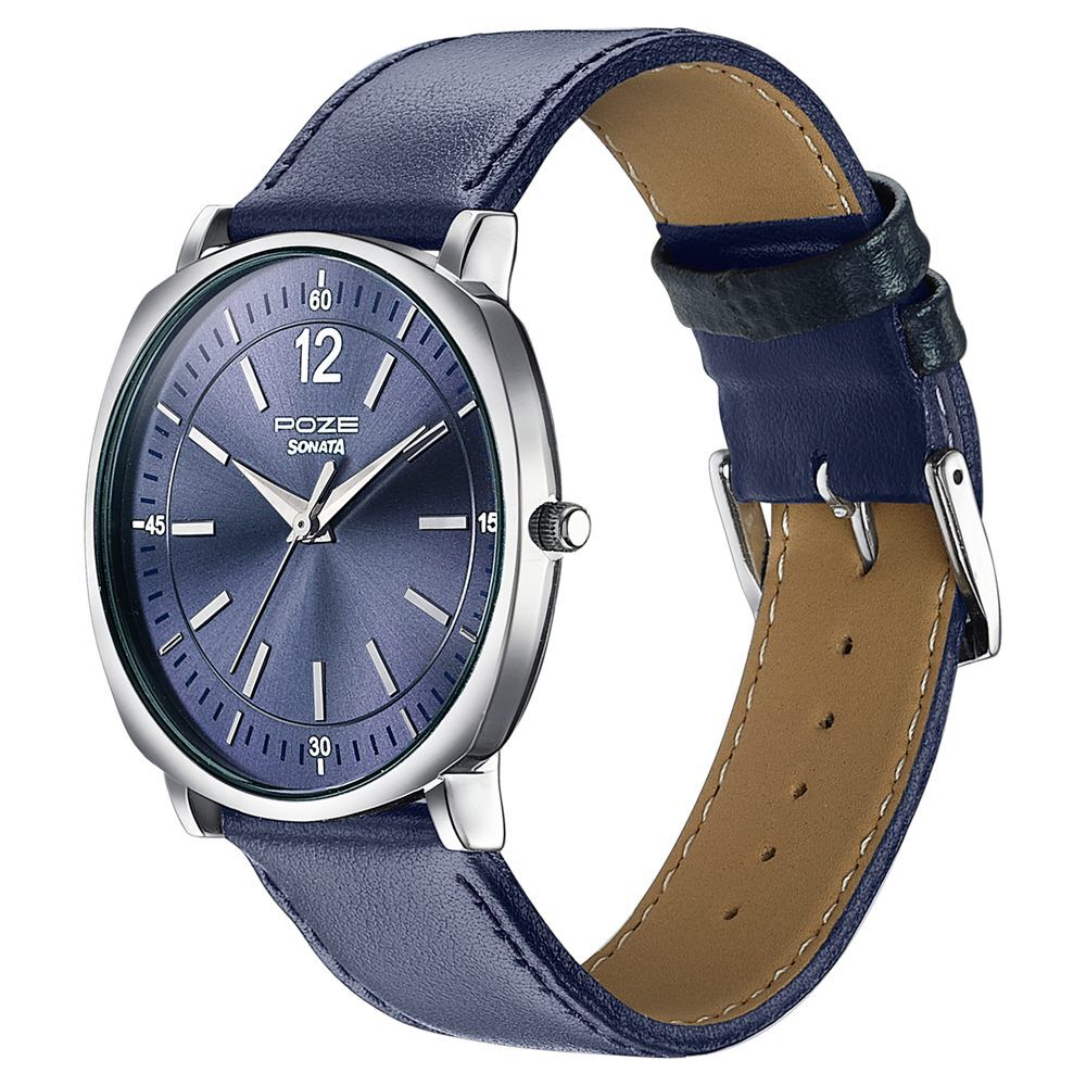 Buy Online Sonata Poze Quartz Analog Blue Dial Blue Leather Strap
