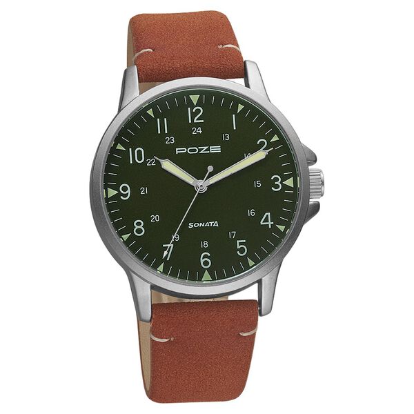Poze by Sonata Quartz Analog Green Dial PU Leather Strap Watch for Men - image number 1