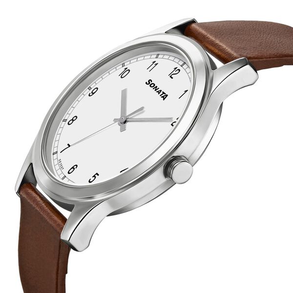 Sonata Quartz Analog White Dial Leather Strap Watch for Men - image number 2