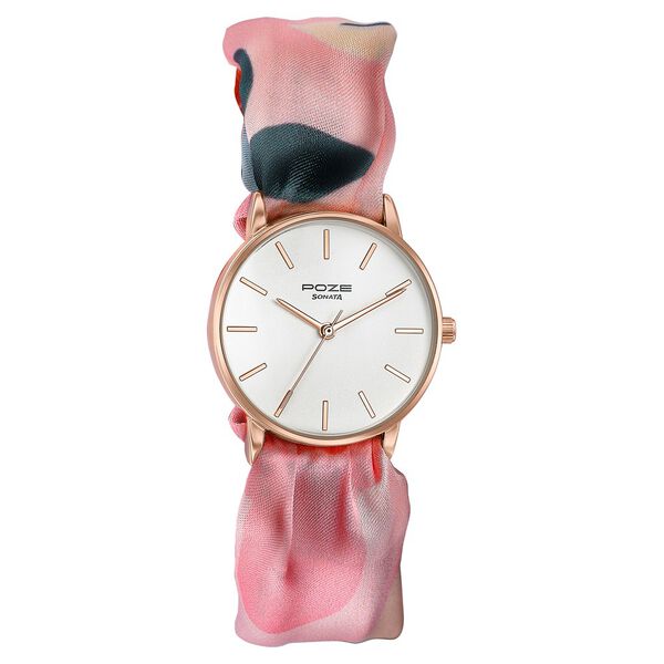 Sonata Poze Quartz Analog White Dial Multicoloured Colour Fabric Strap Watch For Women - image number 2
