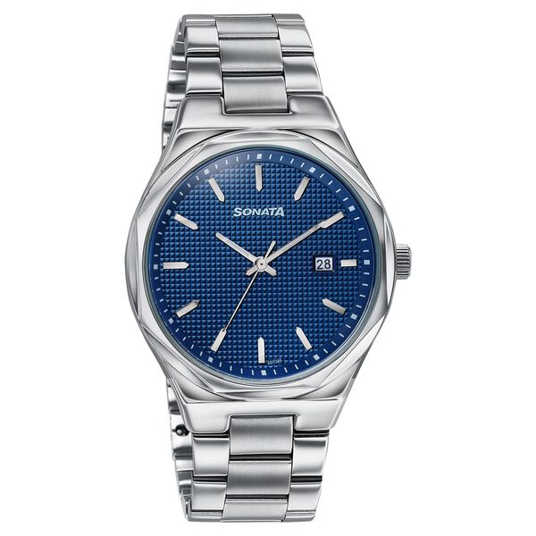 Sonata Jashn Quartz Analog Blue Dial Silver Metal Strap Watch For Men - image number 1