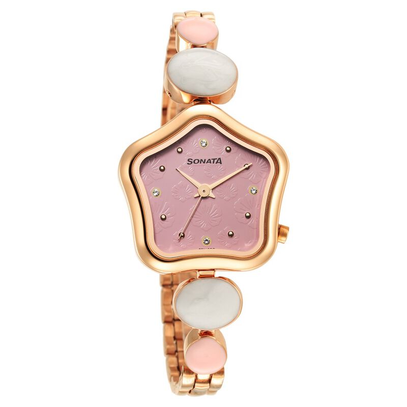Buy Online Sonata Utsav Pink Dial Rose Gold Bi Metal Strap Watch