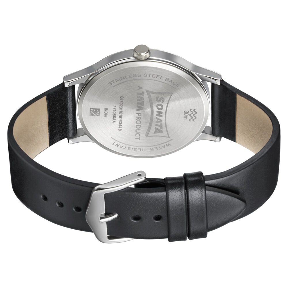 Sonata Smart Plaid Quartz Analog White Dial Leather Strap Watch