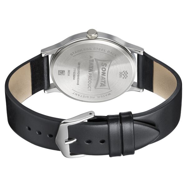 Sonata Smart Plaid Quartz Analog White Dial Leather Strap Watch for Men - image number 3