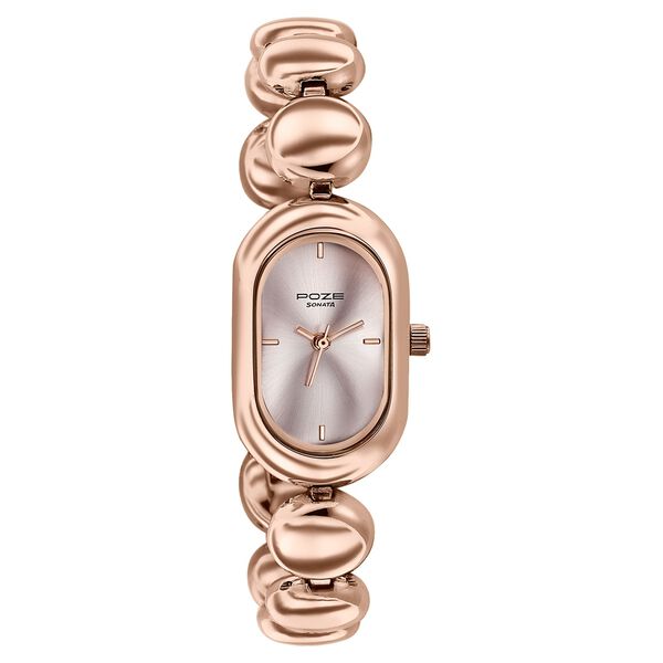 Poze By Sonata Quartz Analog Pink Dial Rose Gold Metal Strap Watch For Women - image number 2