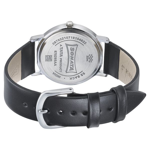 Sonata Silver Lining Black Dial Women Watch With Leather Strap - image number 3