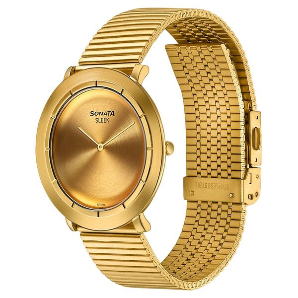Sonata Sleek Champagne Dial Gold-Tone Metal Bracelet Watch - image number 2