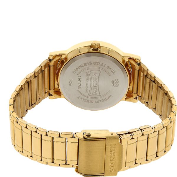 Sonata Quartz Analog with Day and Date Champagne Dial Stainless Steel Strap Watch for Men - image number 3