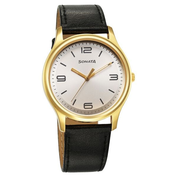 Sonata Traditional Essentials Quartz Analog Silver Dial Leather Strap Watch for Men - image number 0