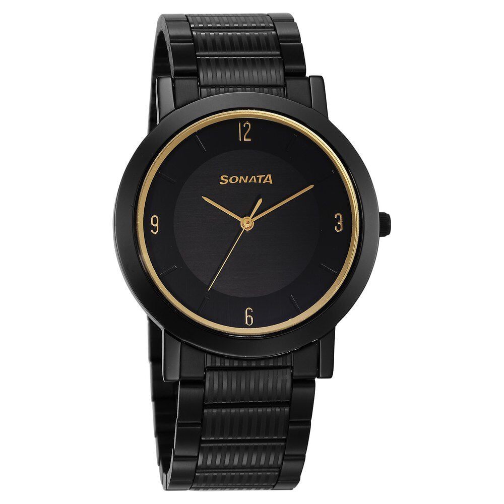 Sonata Utsav Quartz Analog Black Dial Stainless Steel Strap Watch for Men-picture-20