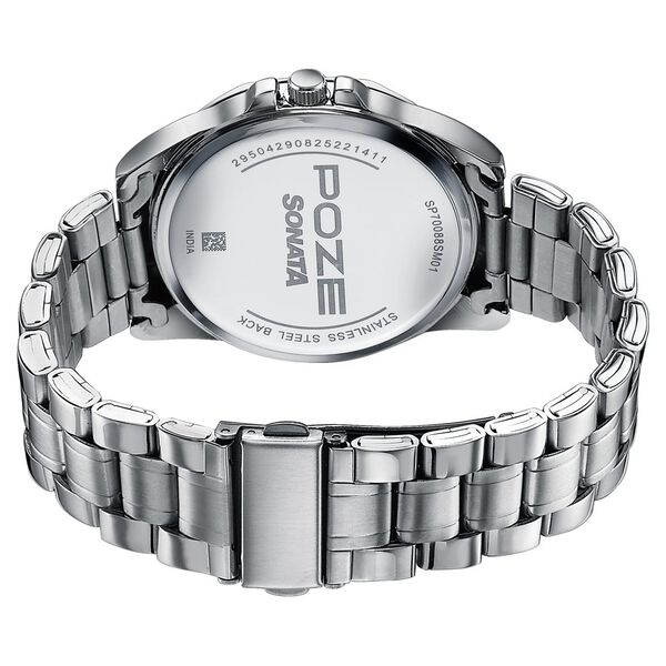 Poze By Sonata Quartz Analog Blue Dial Silver Metal Strap Watch For Men - image number 6