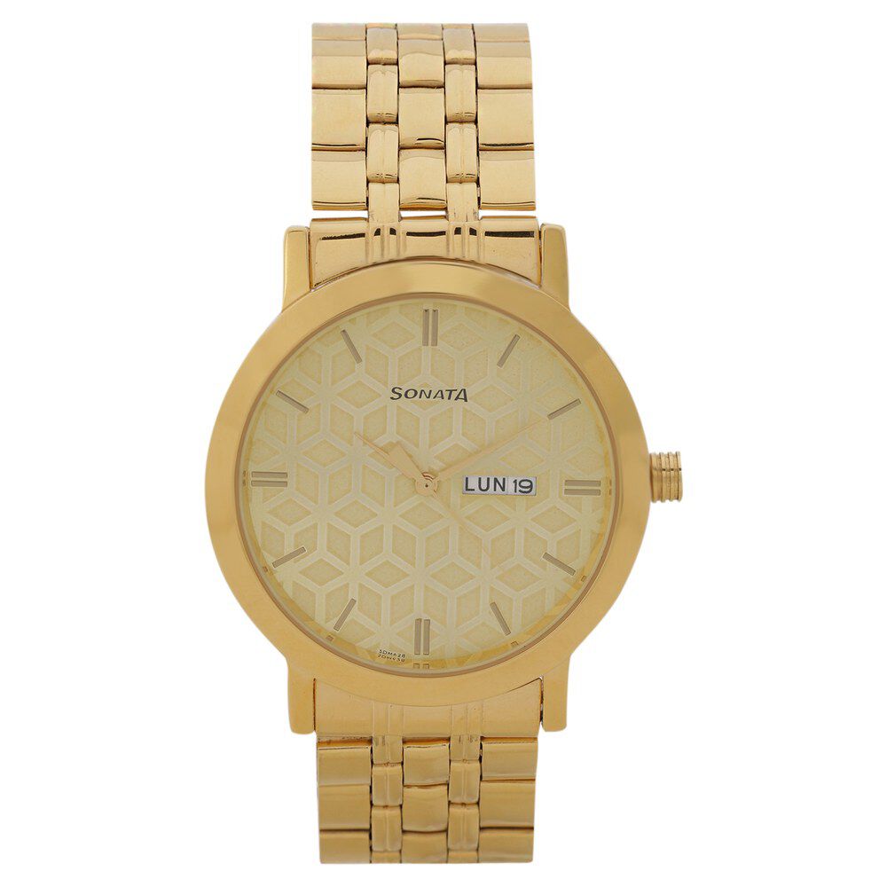 Titan golden dial analog watch discount with date function for men