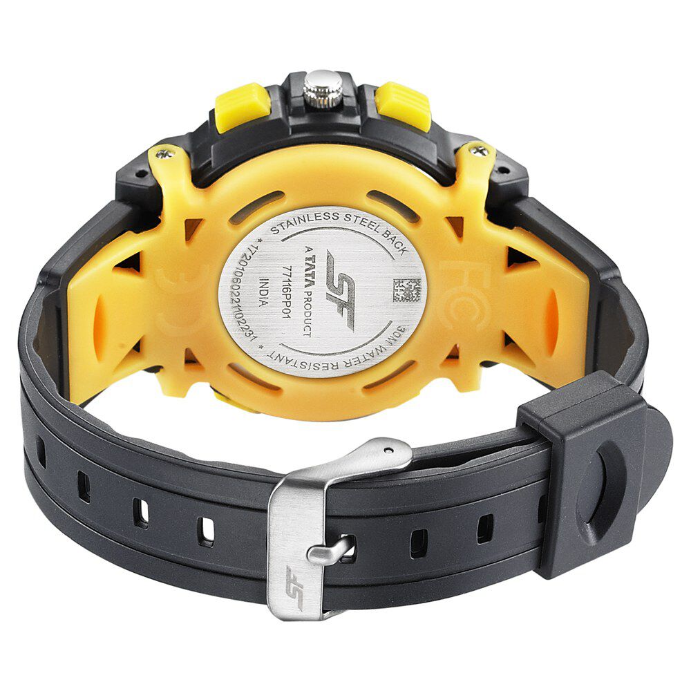 SF Quartz Analog Digital Black Dial PU Strap Watch for Men