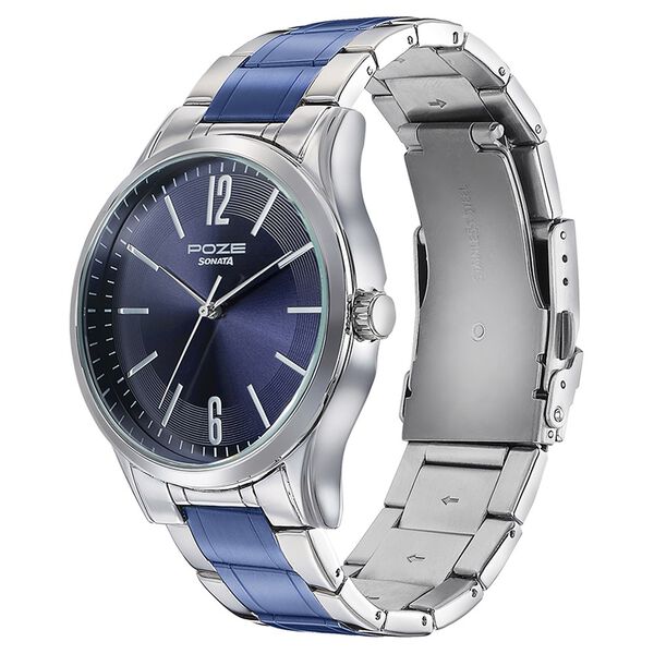 Sonata Poze Quartz Analog Blue Dial Metal Strap Watch for Men - image number 3