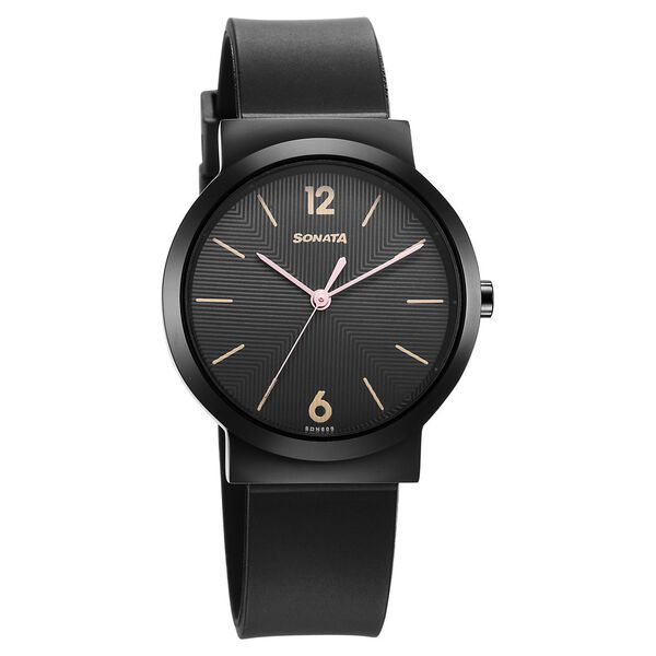 Sonata Essentials Black Dial Polyurethane Strap Watch for Women - image number 0