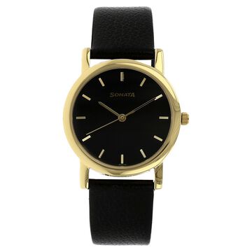Sonata Quartz Analog Black Dial Leather Strap Watch for Men