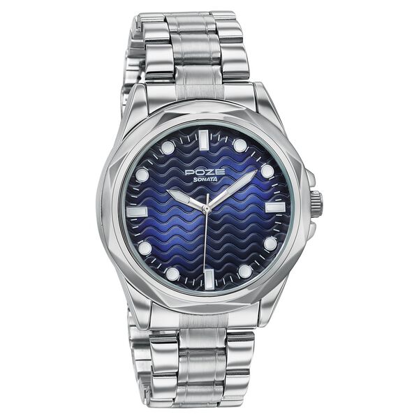Poze By Sonata Quartz Analog Blue Dial Silver Metal Strap Watch For Men - image number 2