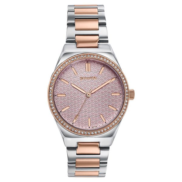 Sonata Jashn Quartz Analog Pink Dial Two Toned Metal Strap Watch For Women - image number 0