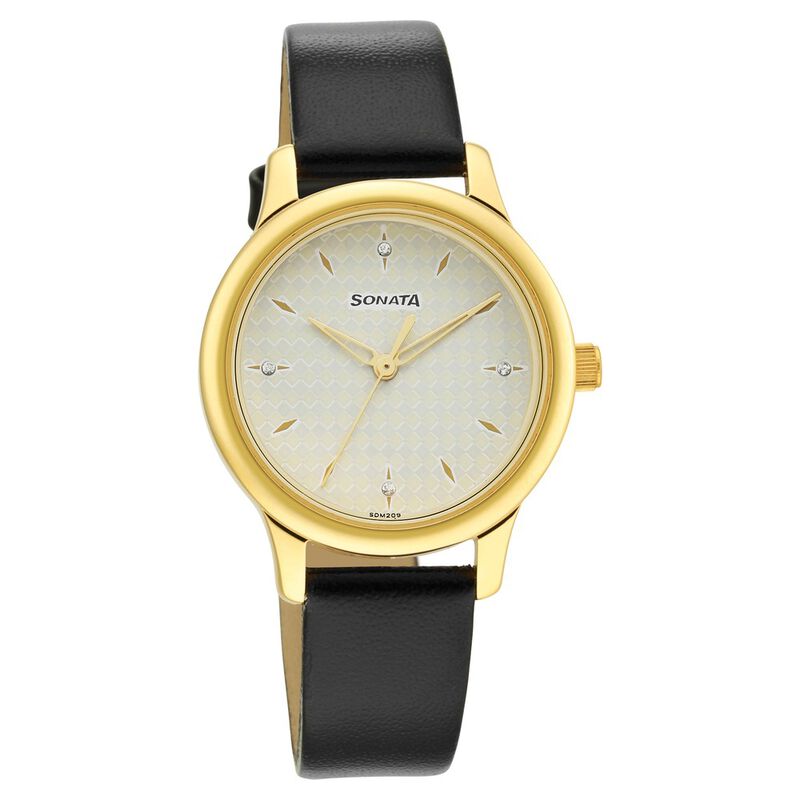 Sonata Classic Gold White Dial Leather Strap Watch for Women - image number 0