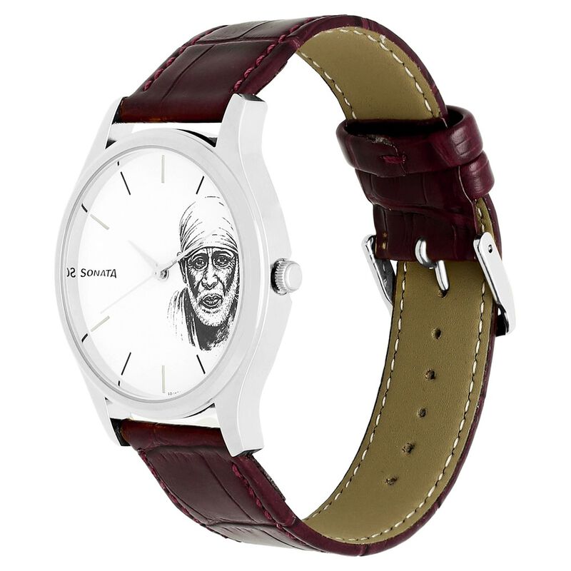 Sonata Quartz Analog White Dial Leather Strap Watch for Men - image number 2