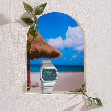 Poze Poze Quartz Analog Green Dial Silver Metal Strap Watch For Women