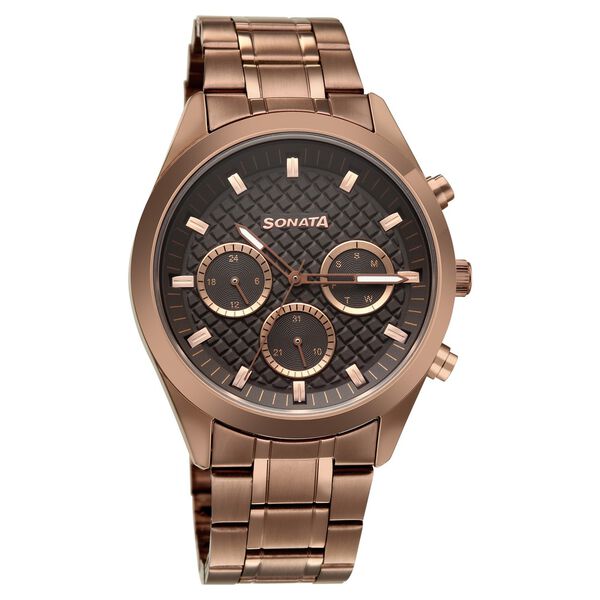 Sonata Summit Quartz Multifunction Brown Dial Brown Metal Strap Watch For Men - image number 1