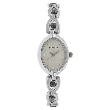 Sonata Quartz Analog White Dial Metal Strap Watch for Women