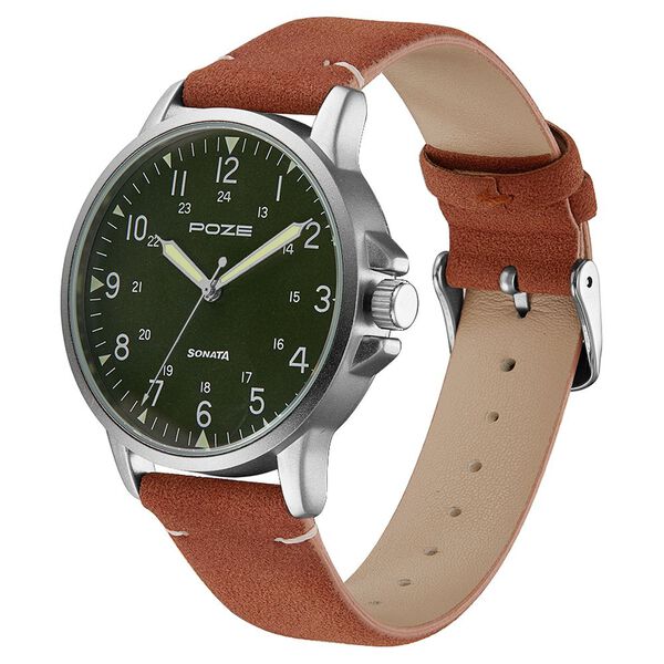 Poze by Sonata Quartz Analog Green Dial PU Leather Strap Watch for Men - image number 2