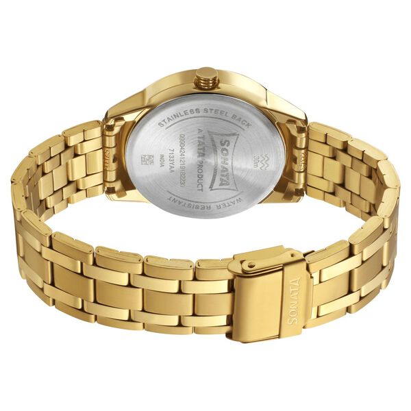 Sonata Quartz Analog with Day and Date Champagne Dial Stainless Steel Strap Watch for Men - image number 3