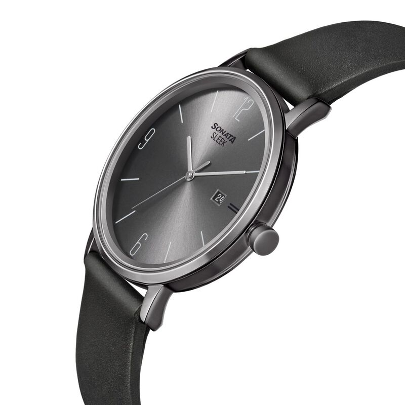 Sonata Quartz Analog with Date Grey Dial Leather Strap Watch for Men - image number 2
