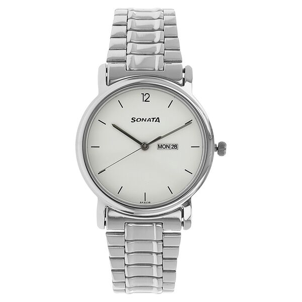Sonata Quartz Analog with Day and Date White Dial Stainless Steel Strap Watch for Men - image number 0