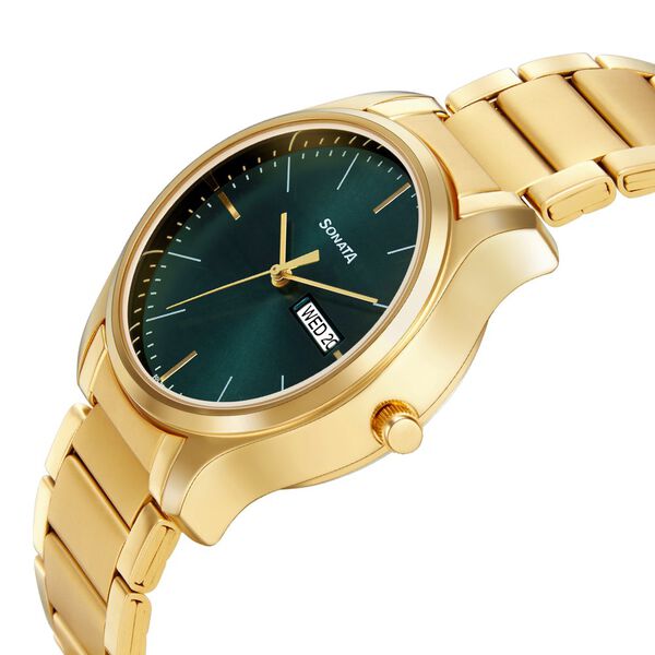 Sonata Quartz Analog with Day and Date Green Dial Stainless Steel Strap Watch for Men - image number 2