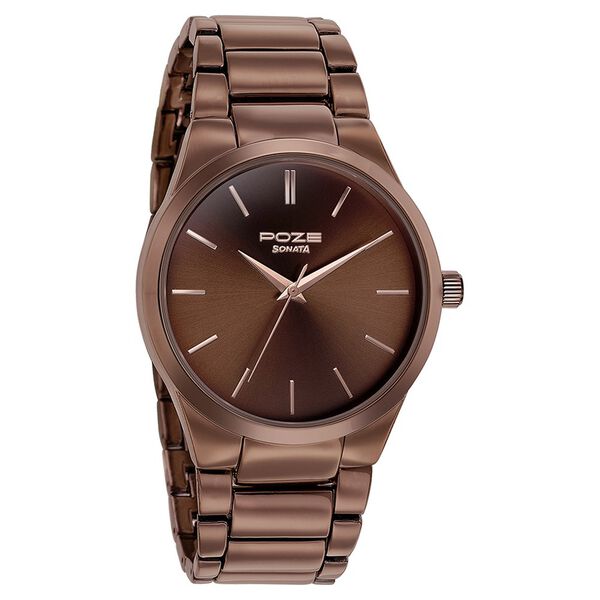Sonata Poze Quartz Analog Brown Dial Metal Strap Watch for Men - image number 2