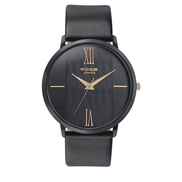 Poze by Sonata Quartz Analog Black Dial Leather Strap Watch for Men - image number 0