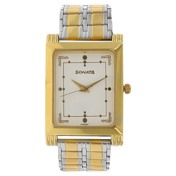 Sonata Quartz Analog White Dial Stainless Steel Strap Watch for Men - image number 0