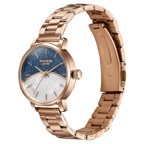 Sonata Poze Quartz Analog Mother of Pearl Dial Rose Gold Metal Strap Watch For Women - image number 4