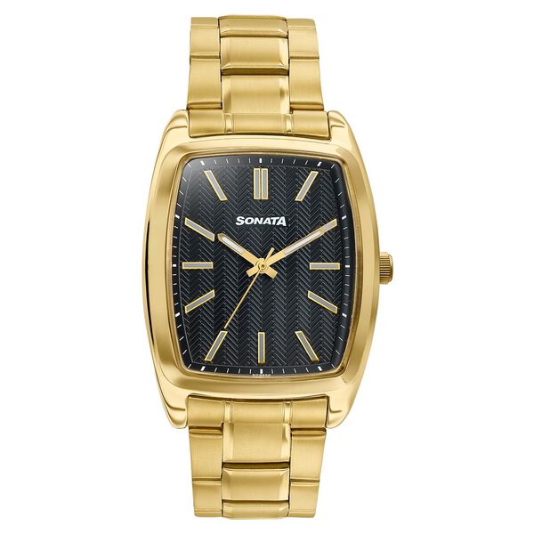 Sonata Ascent Gold & Black Tonneau Watch for Men - image number 0