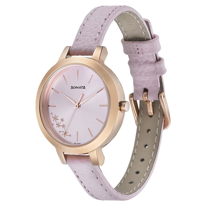 Sonata Blush It Up Pink Dial Women Watch With Leather Strap - image number 1
