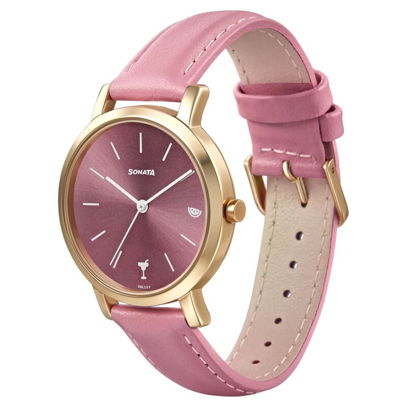 Sonata Play Pink Dial Women Watch With Leather Strap - image number 1