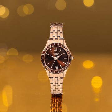Sonata Poze Quartz Analog Brown Dial Rose Gold Metal Strap Watch For Women