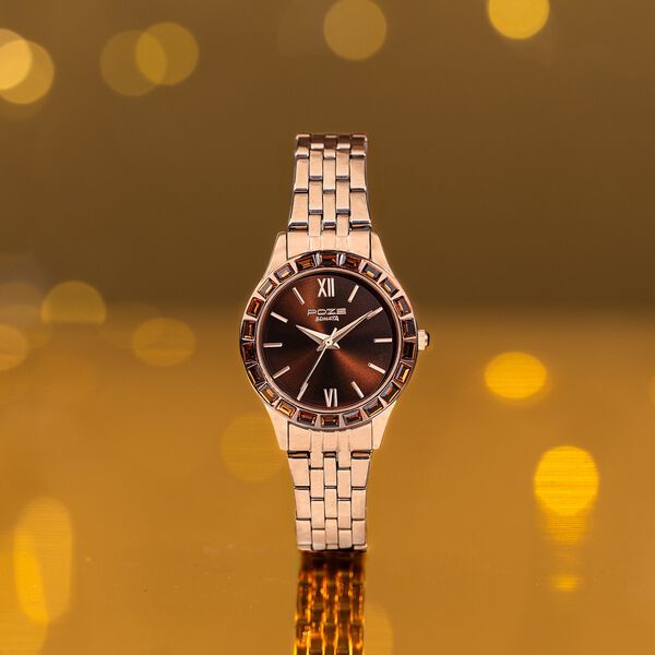 Sonata Poze Quartz Analog Brown Dial Rose Gold Metal Strap Watch For Women - image number 0