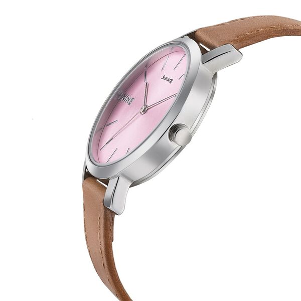 Sonata Play Pink Dial Women Watch With Leather Strap - image number 2