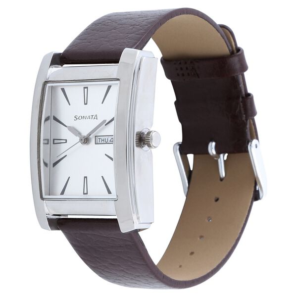 Sonata Quartz Analog Silver Dial Leather Strap Watch for Men - image number 1