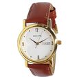 Sonata Quartz Analog with Day and Date Champagne Dial With Brown Color Leather Strap Watch For Men