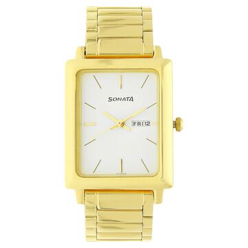 Sonata Quartz Analog with Day and Date White Dial Stainless Steel Strap Watch for Men