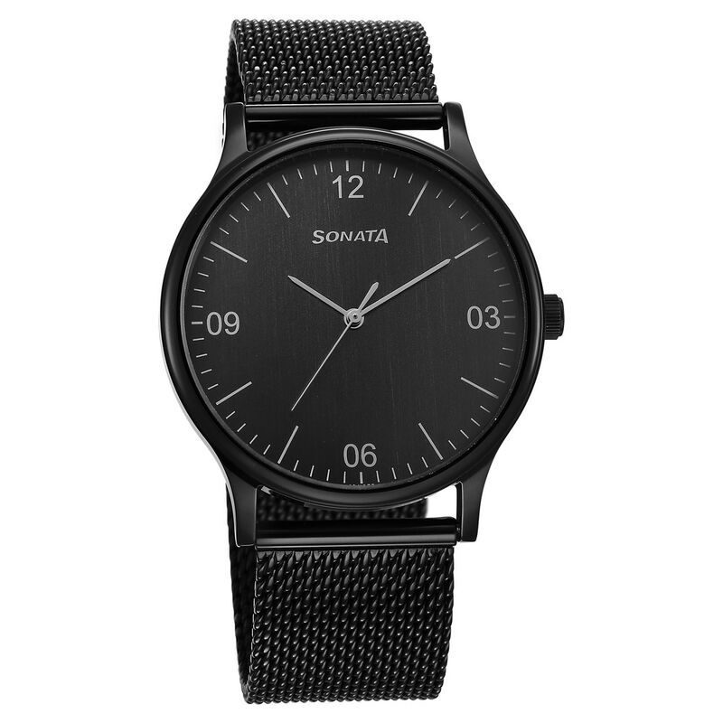 Buy Online Sonata Quartz Analog Black Dial Watch for Men ns77105nm02