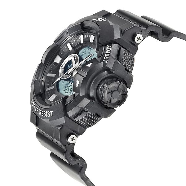SF Quartz Analog Digital Black Dial PU Strap Watch for Men - image number 2